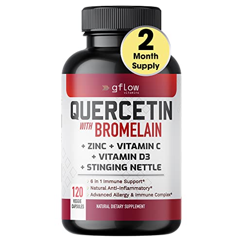 Quercetin with Vitamin C and Zinc - Quercetin 500mg - Stinging Nettle - Quercetin with Bromelain - Zinc Quercetin - 120 Veggie Caps. Quercetin Supplements + Vitamin D3 (Non-GMO, Gluten-Free, Vegan)