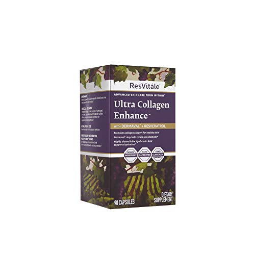 ResVitale Ultra Collagen Enhance - Anti Aging Skin Care and Joint Supplement with Hydrolyzed Collagen Peptides, Hyaluronic Acid, Resveratrol, Grape Seed Extract and DERMAVAL™ Bioactive Blend, 90 Caps