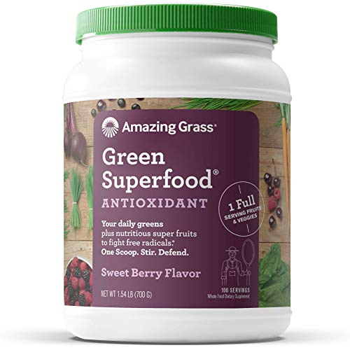 Amazing Grass Green Superfood Antioxidant: Organic Plant Based Antioxidant and Wheat Grass Powder for Full Body Recovery, 100 Servings & Green Superfood: Super Greens Powder, 100 Servings