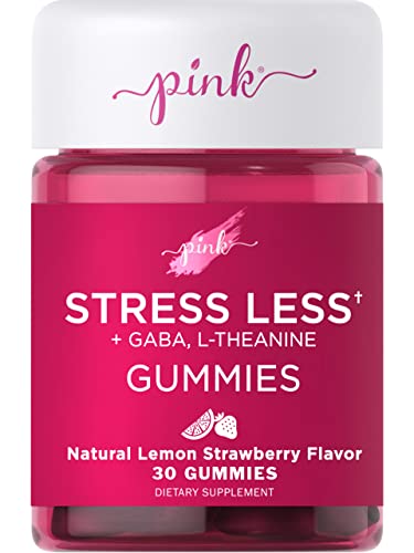 Stress Less Gummies | GABA, L Theanine, Lemon Balm | 30 Count | Non-GMO & Gluten Free | Lemon Strawberry Flavor | by Pink