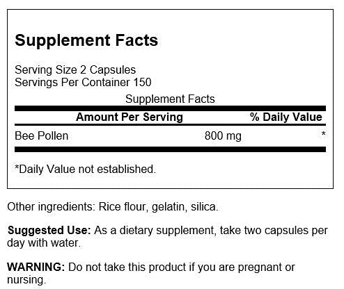 Swanson Bee Pollen 400 Milligrams 300 Capsules (3 Pack)