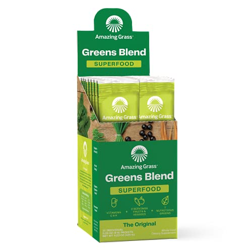 Amazing Grass Greens Blend Superfood: Super Greens Powder with Spirulina, Chlorella, Beet Root Powder, Digestive Enzymes, Prebiotics & Probiotics, Original, 15 Servings (Packaging May Vary)