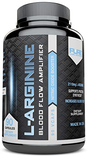 Pure Label Nutrition-Maximum Strength L-Arginine 2110mg Nitric Oxide Booster, 90 caps, Build Muscle and Strength, Boost Energy and Blood Flow. Most Effective Dose for Men and Women