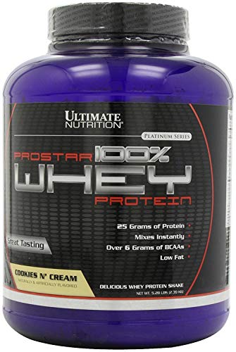 Ultimate Nutrition Prostar Whey Protein Powder of Isolate Concentrate Peptides Blend – Low Carb and Sodium, Keto Friendly, 25 Grams of Protein and 6 Grams of BCAAs - 80 Servings, Cookies N Cream, 5 Pounds