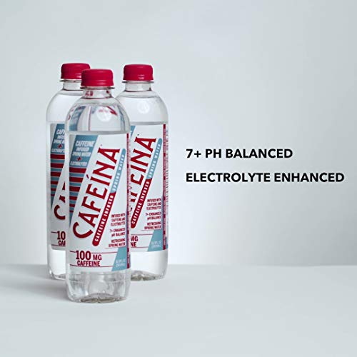 Cafeina - Caffeinated Spring Water (12 Pack) - 100mg Caffeine, Electrolytes, 7+ pH Balanced, Natural Energy Boost - Ultra Hydrating - Keto Friendly - Kosher - Pre-Workout Boost and Post-Workout Recovery