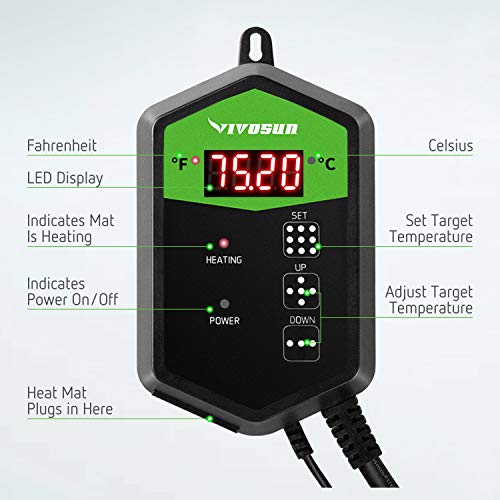 VIVOSUN Digital Heat Mat Thermostat Temperature Controller 40–108 ºF for Seedlings, Germination, Rooting, Fermentation and Reptiles