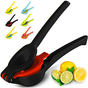 Zulay Metal 2-In-1 Lemon Lime Squeezer - Hand Juicer Lemon Squeezer - Max Extraction Manual Citrus Juicer (Midnight Black and Red)