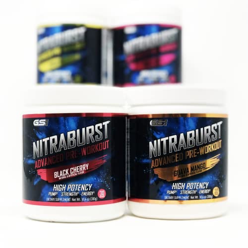 Giant Sports International NITRABURST Pre Workout Powder, Increase Blood Flow, Boosts Strength and Energy, Improve Exercise Performance, Creatine Free (Black Cherry, 30 Servings)