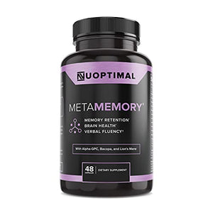 metaMEMORY by Nuoptimal - Premium Nootropics Brain Booster Supplement for Memory Support & Brain Health - 8 Cognitive Enhancing Ingredients : Lions Mane Mushroom, Alpha GPC, Ginkgo Biloba, & Huperzine