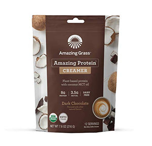 Amazing Grass Amazing Protein Creamer, Plant-Based Protein with Coconut MCT Oil, Dark Chocolate, 12 Servings, 7.6 Ounce (Pack of 1)