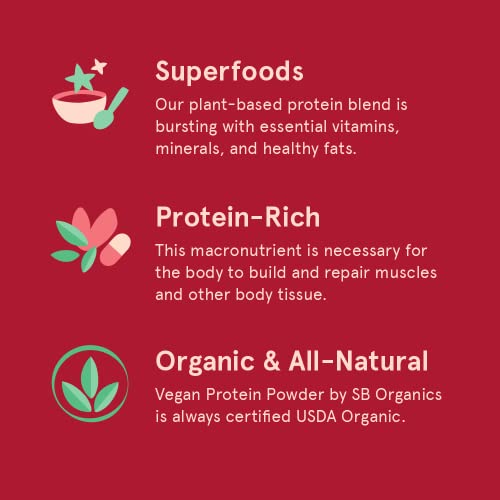 SB Organics Chocolate Vegan Protein Powder - 1.46 lb Canister of Plant Based Organic 21g Protein Blend Shake Mix - Soy, Dairy, and Gluten Free