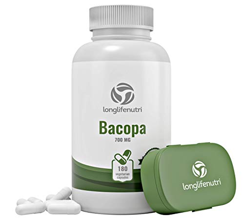 Bacopa Monnieri Extract Powder 700mg - 180 Vegetarian Capsules | Himalaya Plant Made in USA | Enhances Energy Memory Focus | Promotes Positive Mood Sleep | Bacoside Gold Supplement 700 mg Complex