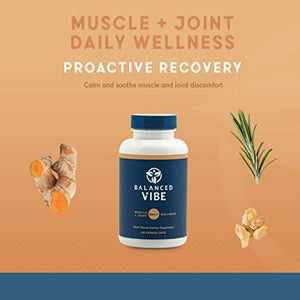 Balanced Vibe Muscle + Joint Herbal Supplement - Made with Proprietary Blend of Organic Turmeric Curcumin, Resveratrol, Frankincense, Boswellia, Grapeseed, Rosemary - 90 Caps