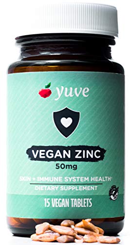 Yuve Vegan Natural Zinc 50mg Supplement - Travel Size - Boosts Your Immune System - Fast Relief from Colds and Flu - Acne Free Skin - Non-GMO, Gluten Free, Sugar Free - 15 Vegetarian Tabs