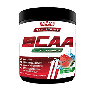 BCAA Plus L-Glutamine by Revlabs - Watermelon Flavor, Branched Chain Essential Amino Acids, Keto Friendly, Post-Workout Muscle Recovery and Muscle Builder, 45 Servings