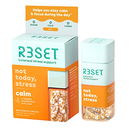 R3SET Calm, Stress & Anxiety Relief Supplement, Calm & Focus, with Ashwagandha, L-Theanine, Vitamin D, Valerian, Omega-3, 14 Veg Capsules
