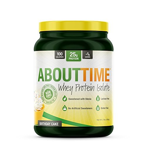 About Time Whey Protein Isolate Birthday Cake 2lb - 25g Protein, Non-GMO, 0g Fat, 0g Sugars, No Artificial Sweeteners, 32 Servings