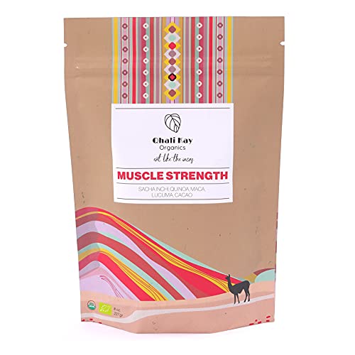 Qhali Kay Organics Muscle Strength 8 oz - Organic Quinoa, Maca, Cacao, Lucuma, and Sacha Inchi - USDA Organic Superfood Powder - Natural Vegan Meal Supplement - No Added Sugar
