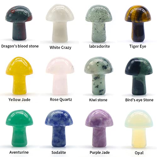 20 Pcs Mushroom Shaped Chakra Stones Natural Polished Crystals Agate Gemstones for Healing Chakras Balancing Meditation Yoga Miniature Moss Landscape(Random Colors)