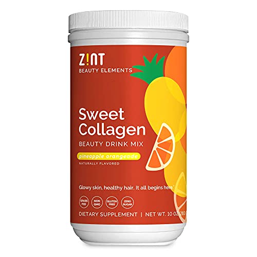 Zint Sweet Collagen Powder Beauty Drink Mix (Pineapple Orangeade): Delicious Hydrolyzed Collagen Peptides Protein Supplement - Grass-Fed, Zero Sugar, Non-GMO, Gluten-Free, 10 oz