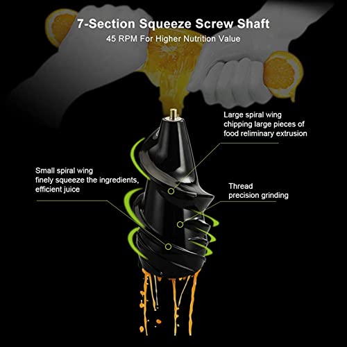 QXWJ Juicer Machine,Slow Masticating Juicer,Wide-Groove Slow Chewing Juicer for High-Nutrient Fruit and Vegetable Juice Cold-Pressed Juicer BPA-Free,Easy to Clean