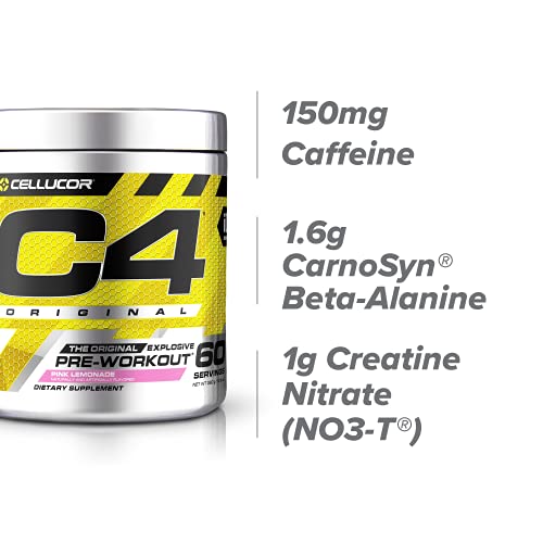 C4 Original Pre Workout Powder Pink Lemonade Vitamin C for Immune Support Sugar Free Preworkout Energy for Men & Women 150mg Caffeine + Beta Alanine + Creatine 60 Servings