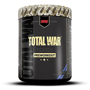 Redcon1 Total War Preworkout Powder - 50 Servings, Boost Energy, Increase Endurance and Focus, Beta-Alanine, 350mg Caffeine, Citrulline Malate, Nitric Oxide Booster - Keto Friendly (Blue Raspberry)