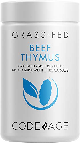 Codeage Grass Fed Beef Thymus Supplement - Freeze Dried, Non-Defatted, Desiccated Beef Thymus & Liver Pills Glandulars Meat – Pasture Raised Argentina Beef Vitamins for Thymus - Non-GMO -180 Capsules
