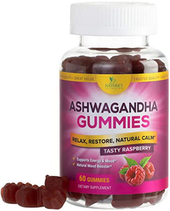 Ashwagandha Gummies - Relax, Calm, Unwind with Potent Mood & Stress Support Vitamins - Vegan Friendly, Non-GMO, Plant-Pectin Based - Delicious Raspberry Flavor Chews for Women & Men - 60 Gummies