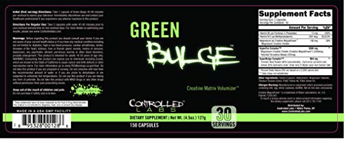 Controlled Labs Green Bulge Supplement, 30 Servings Advanced Creatine Matrix Volumizer, Improve Strength, Stamina, Performance, and Muscle Recovery, Caffeine and Stimulant Free for Both Men and Women