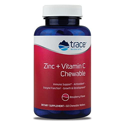 Trace Minerals Zinc + Vitamin C Chewable| Immune Booster | Antioxidant | Growth and Development | Enzyme Function | Gluten Free | Raspberry Flavor | 60 Chewables