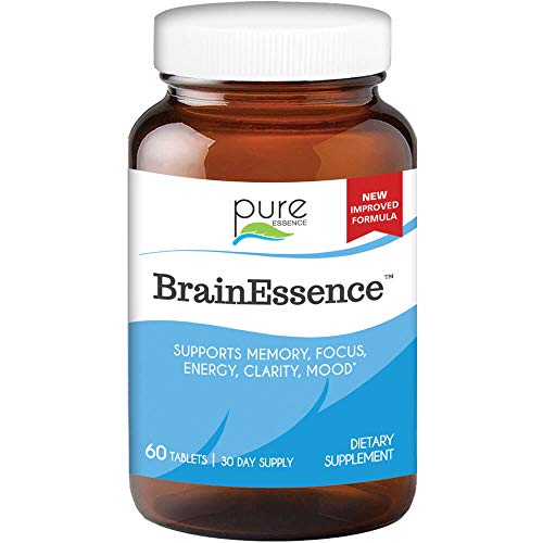 Pure Essence Labs Brain Essence - Memory Supplement & Vitamin for Men, Women & Adults - Herbal Booster for Memory, Focus, Clarity & Stress Relief - Bacopa Monnieri, Ashwagandha & More (60 Tablets)