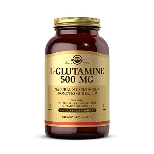 Solgar L-Glutamine 500 mg, 250 Vegetable Capsules - Natural Muscle Food - Promotes Gastrointestinal (GI) Health - Supports Brain Health - Non-GMO, Vegan, Gluten Free, Dairy Free