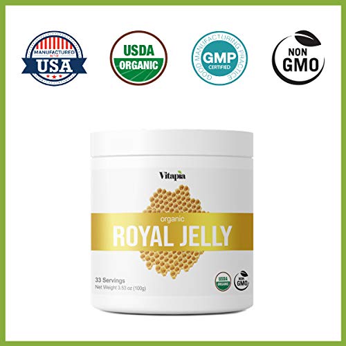 Vitapia Organic Royal Jelly Powder - High in Nutrients & Antioxidants, Anti-Inflammatory, Heart Health, Skin Health and Immune Support - 30 Day Supply - Non GMO & Gluten Free