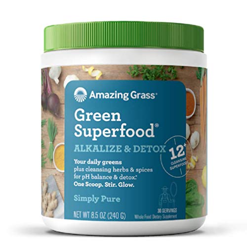 Amazing Grass Greens Blend Alkalize & Detox: Cleanse with Super Greens Powder, Beet Root Powder, Digestive Enzymes, Prebiotics & Probiotics, 30 Servings (Packaging May Vary)