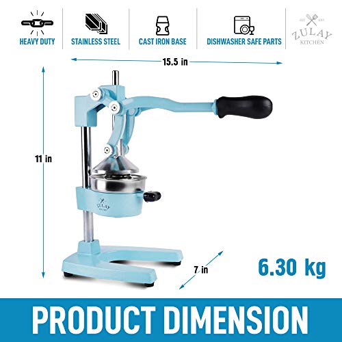 Zulay Professional Citrus Juicer - Manual Citrus Press and Orange Squeezer - Metal Lemon Squeezer - Premium Quality Heavy Duty Manual Orange Juicer and Lime Squeezer Press Stand, Blue