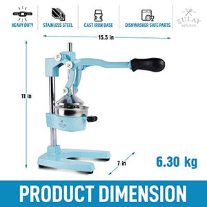 Zulay Professional Citrus Juicer - Manual Citrus Press and Orange Squeezer - Metal Lemon Squeezer - Premium Quality Heavy Duty Manual Orange Juicer and Lime Squeezer Press Stand, Blue