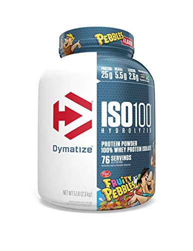 Dymatize ISO100 Hydrolyzed Protein Powder, 100% Whey Isolate Protein, 25g of Protein, 5.5g BCAAs, Gluten Free, Fast Absorbing, Easy Digesting, Fruity Pebbles, 5 Pound