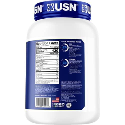 USN Supplements BlueLab 100 Percent Whey Protein Powder, Keto Friendly, Low Carb and Calorie, 2 lb