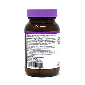 Bluebonnet Nutrition L-Arginine 1000mg, Free-Form Amino Acid, Nitric Oxide Precursor, Gluten-Free, Non-GMO, Kosher Certified, Vegan, 50 Caplets, 50 Servings