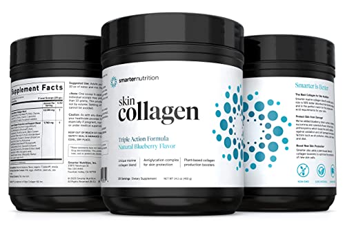 Smarter Skin Collagen - Triple Action Formula for Vibrant, Healthy Skin - Unique Marine Collagen Blend with Antioxidant Protection & Plant-Based Collagen Production Boosters (20 Servings)