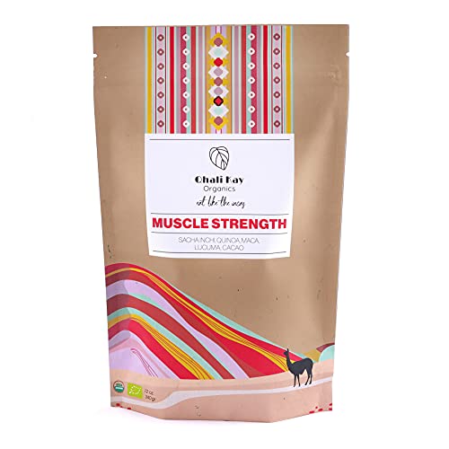 Qhali Kay Organics Muscle Strength 12 oz - Organic Quinoa, Maca, Cacao, Lucuma, and Sacha Inchi - USDA Organic Superfood Powder - Natural Vegan Meal Supplement - No Added Sugar