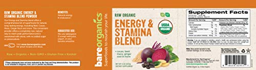 BareOrganics Energy & Stamina Blend Powder, Organic Superfood, Vegan Dietary Supplement, 8 Ounces