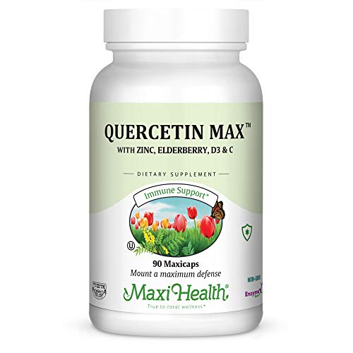 Quercetin 500mg with Zinc 30mg, Vitamin C 1000mg, Vitamin D 2500 IU, Elderberry 125mg - Vegetarian Immune Support & Lung Health Supplement for Adults Kosher Certified - 90 Veggie Capsules, Maxi Health