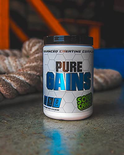 Pure Gains Advanced Creatine Monohydrate Powder - Muscle Building and Recovery Supplement - Sour Candy Flavor - 25 Servings - Creatine Monohydrate + Creatine HCl + More Powerful Ingredients