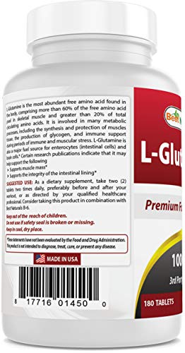 Best Naturals L-Glutamine 1000mg Fuel for Workout (Non-GMO) Tablets, 180 Count