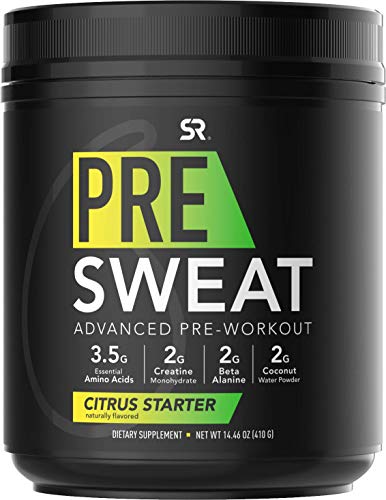 PRE Sweat Advanced Pre-Workout Energy Powder with Essential Amino Acids, Organic Caffeine + German Sourced Creatine | Non-GMO Verified & Gluten Free (Citrus Flavor)