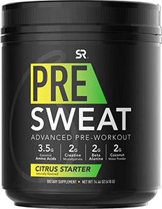 PRE Sweat Advanced Pre-Workout Energy Powder with Essential Amino Acids, Organic Caffeine + German Sourced Creatine | Non-GMO Verified & Gluten Free (Citrus Flavor)