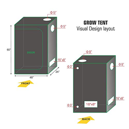 TopoLite 48"x24"x60" Indoor Grow Tent Room 600D Mylar Hydroponic Growing Plant w/Plastic Corner (48"x24"x60")