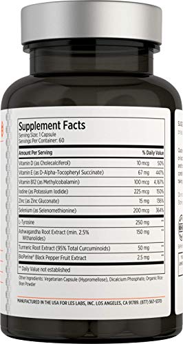 LES Labs Thyroid Support, Natural Supplement for Thyroid Health, Metabolism & Thyroid Hormone Levels, 60 Capsules